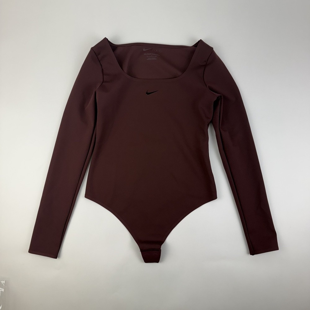 New Womens Nike Form Long-Sleeve Maroon Athletic Gym Bodysuit Size Small NWT